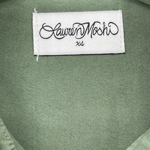 Lauren Moshi Green Button Up Top Womens XSmall Eye Heart Army Fringe Stud - Picture 7 of 10